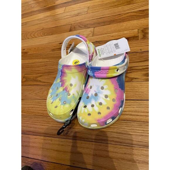 NWT Crocs Rainbow Pastel Tie Dye Platforms Clogs Slip On Unisex Multicolor Sz 9 - Picture 2 of 5
